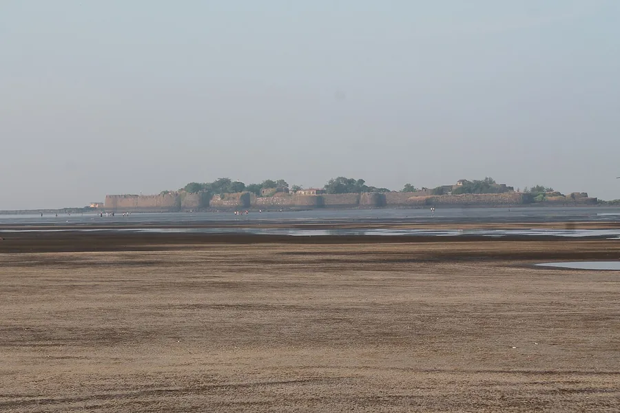 Kolaba Fort seen across the sand flats at low tide