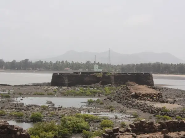 Kolaba Fort rising from the sea off Alibag beach at low tide