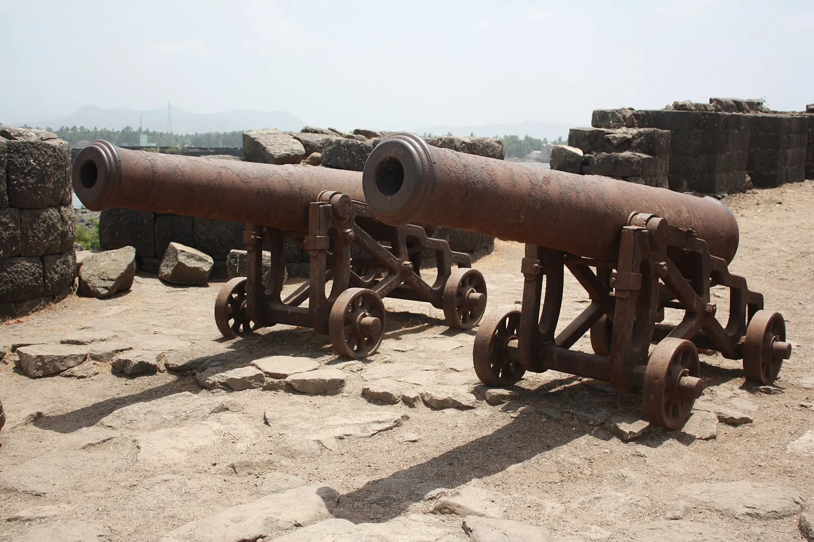 Old cannons on the ramparts of Kolaba Fort