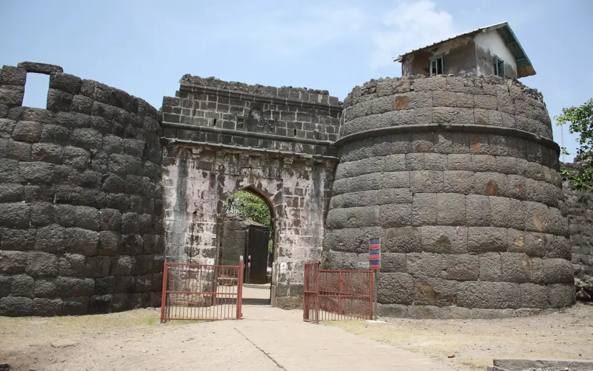 Stone gateway and bastions inside Kolaba Fort, Alibag