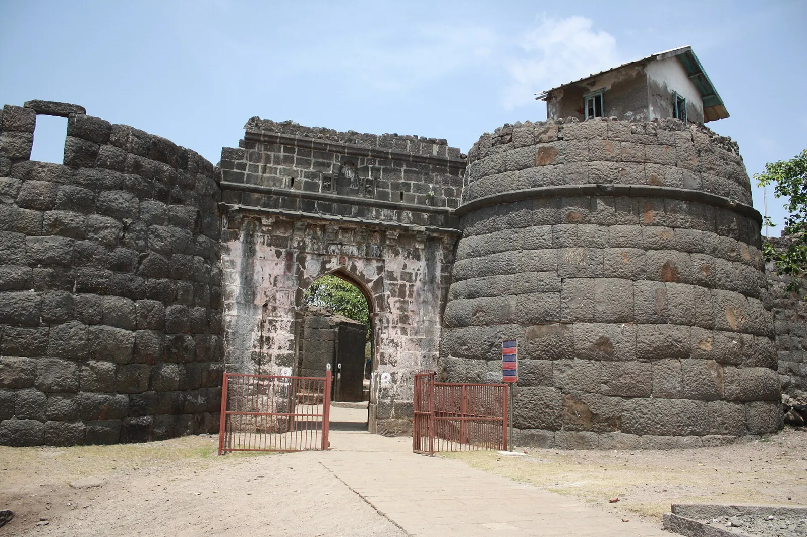 Stone gateway and bastions inside Kolaba Fort, Alibag