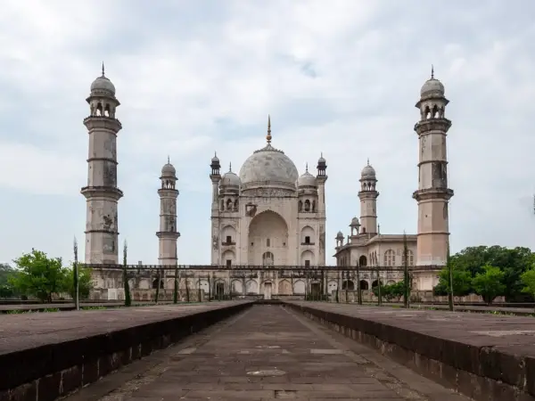Bibi Ka Maqbara, the 17th-century ‘Taj of the Deccan’, seen across its garden and water channels