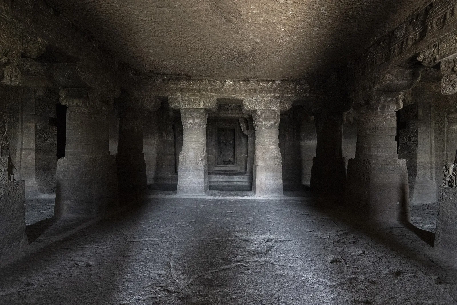 Sculpted interior of the Aurangabad Caves, Buddhist shrines from the 6th–7th century