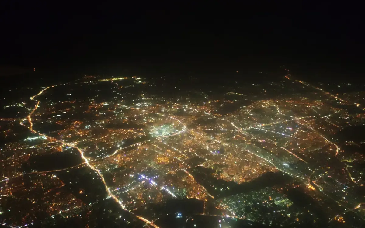 Skyline view of Kempegowda International Airport just before arrival