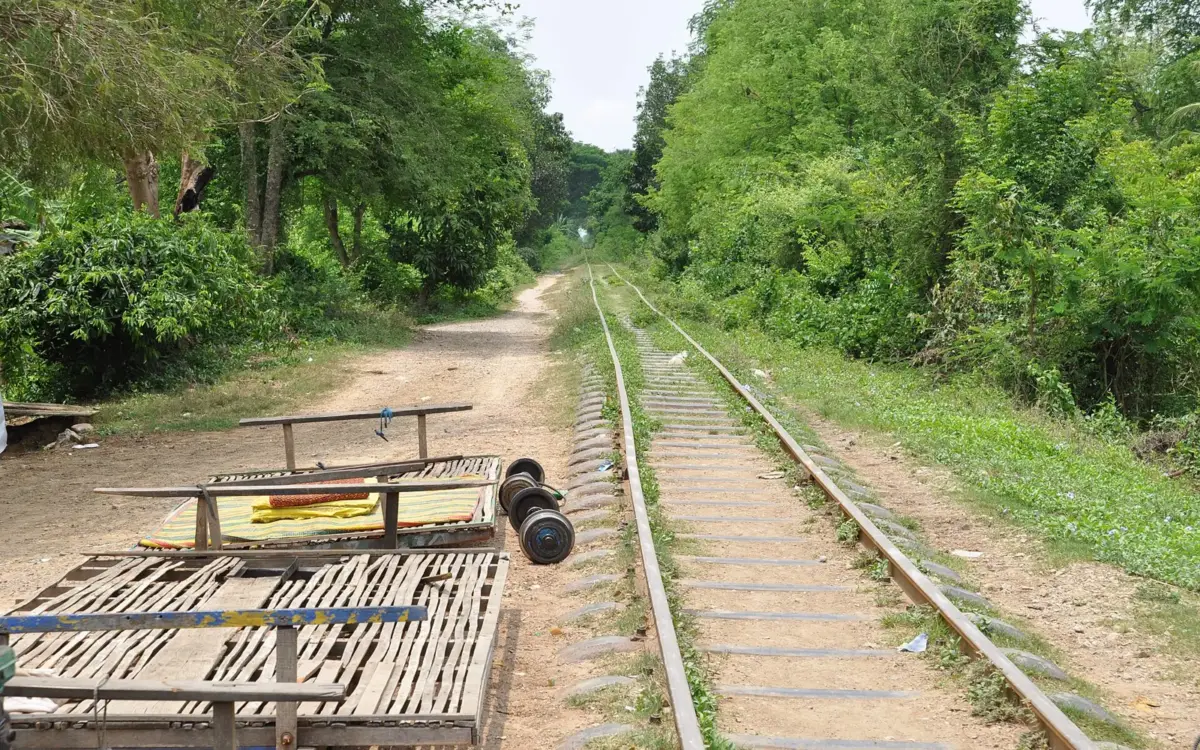 View along the rails from a bamboo train (norry) near Battambang