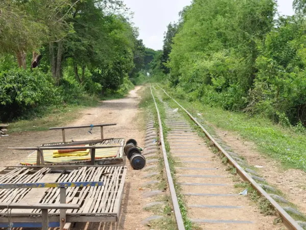 View along the rails from a bamboo train (norry) near Battambang