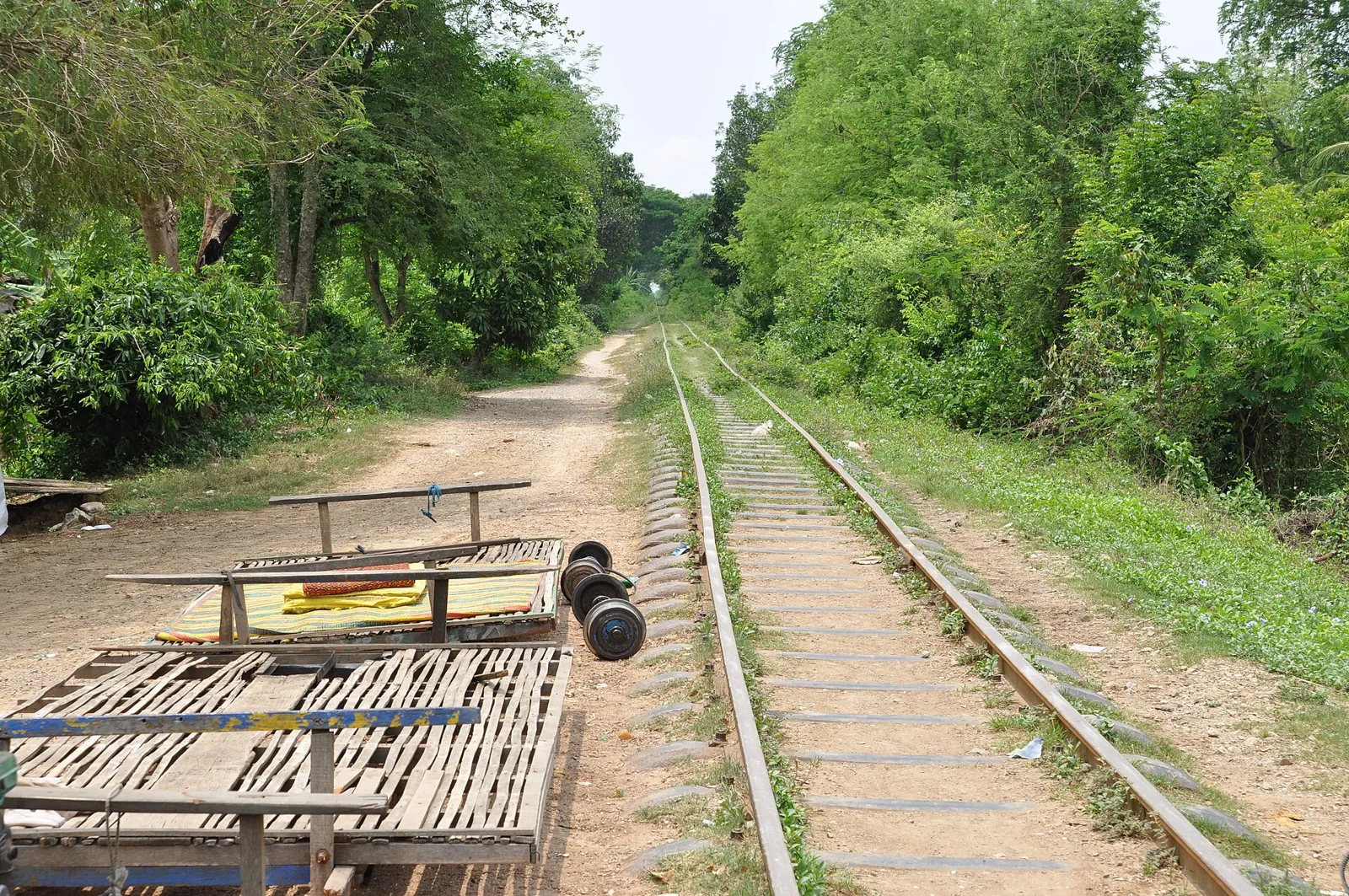 View along the rails from a bamboo train (norry) near Battambang