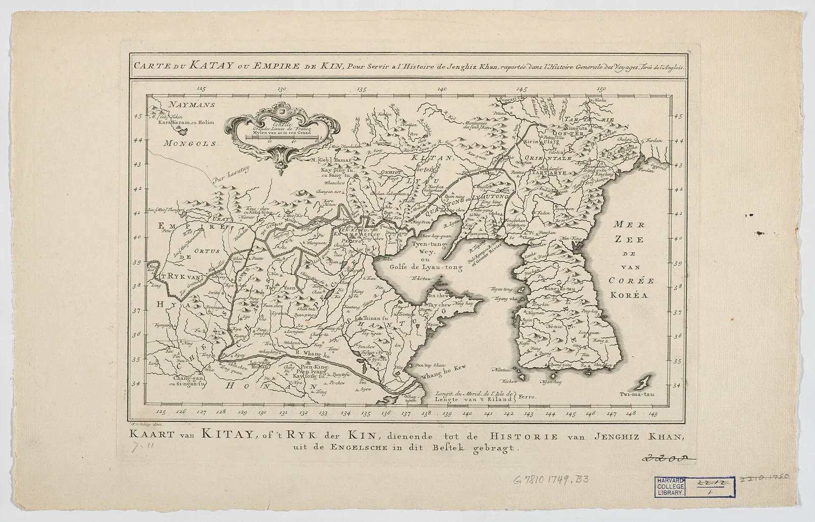 1749 Bellin map of China, hand‑drawn with coastlines, provinces and decorative cartouches.