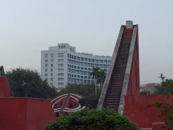 Large stone observatory structures with triangular walls at Jantar Mantar, Delhi