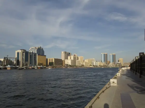 Dubai Creek in Bur Dubai with traditional souk houses