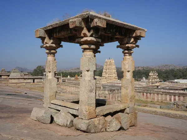 Shrine on Hemakuta Hill overlooking Virupaksha Temple in Hampi, Karnataka