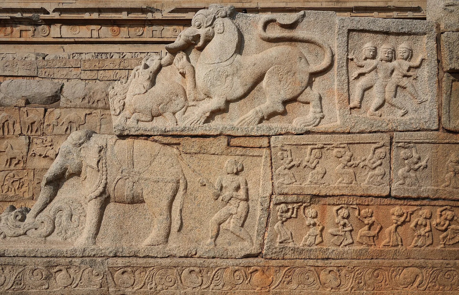 Stone relief on the throne platform of the King's Palace, Hampi