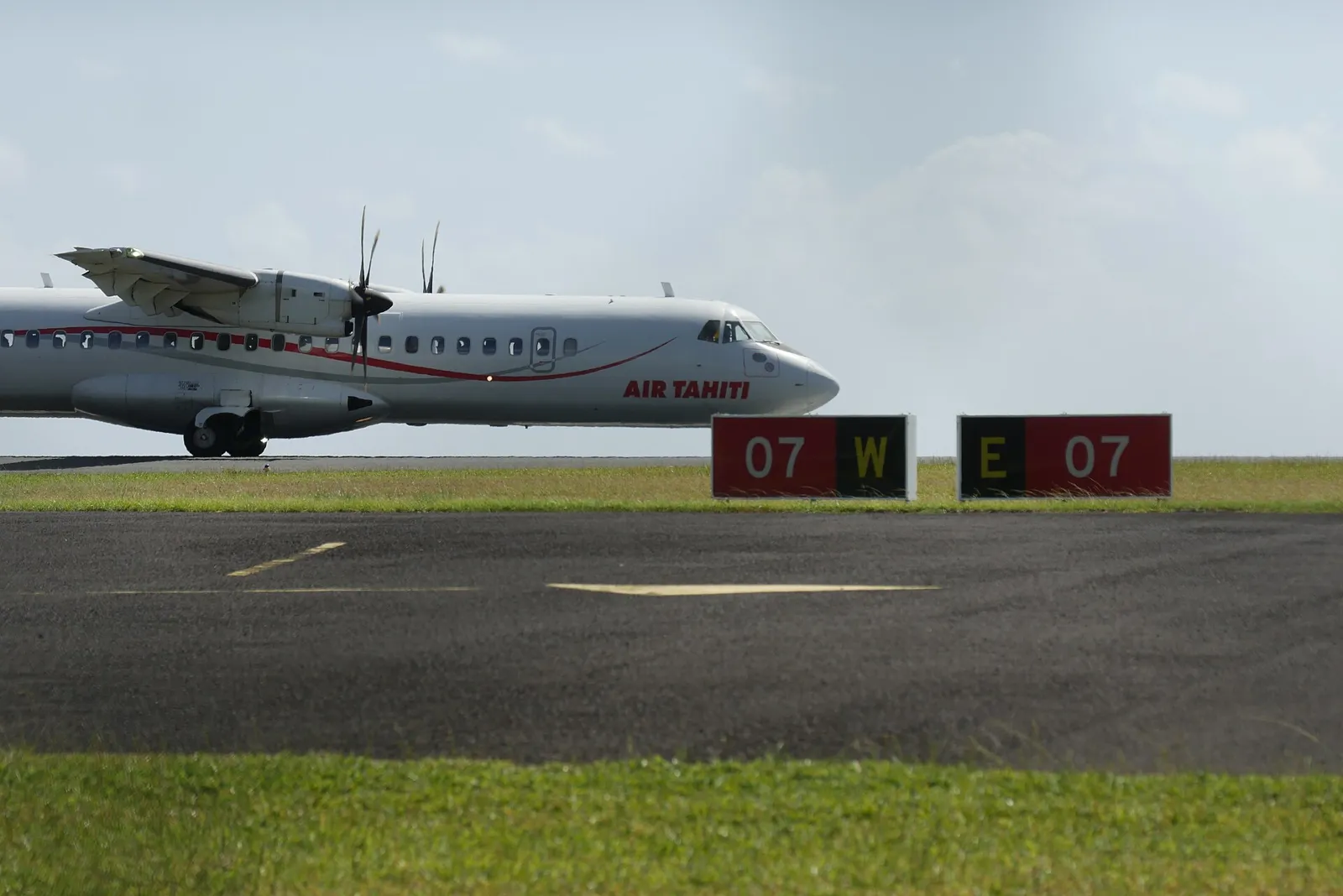 An Air Tahiti ATR 72 turboprop at Huahine airport