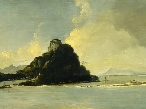 William Hodges’ 1773 painting of Fare harbour, Huahine, from Cook’s second voyage