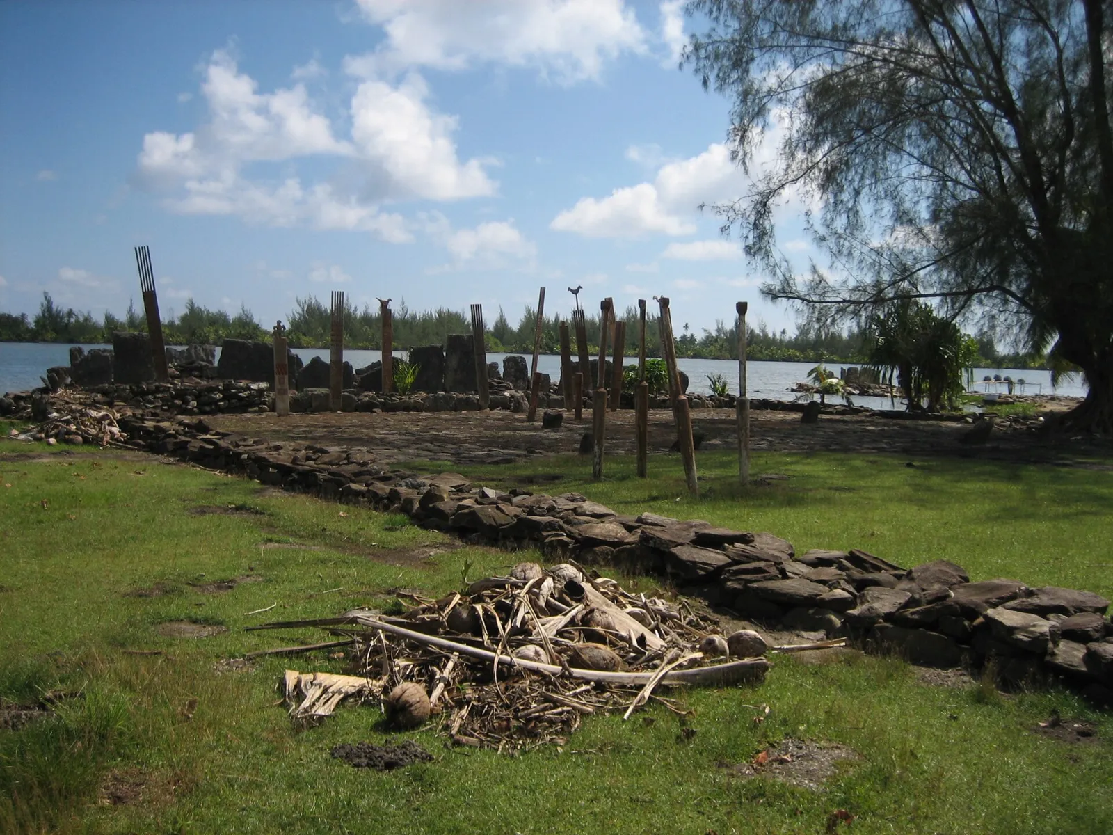 Marae platform by the water at Maeva, Huahine