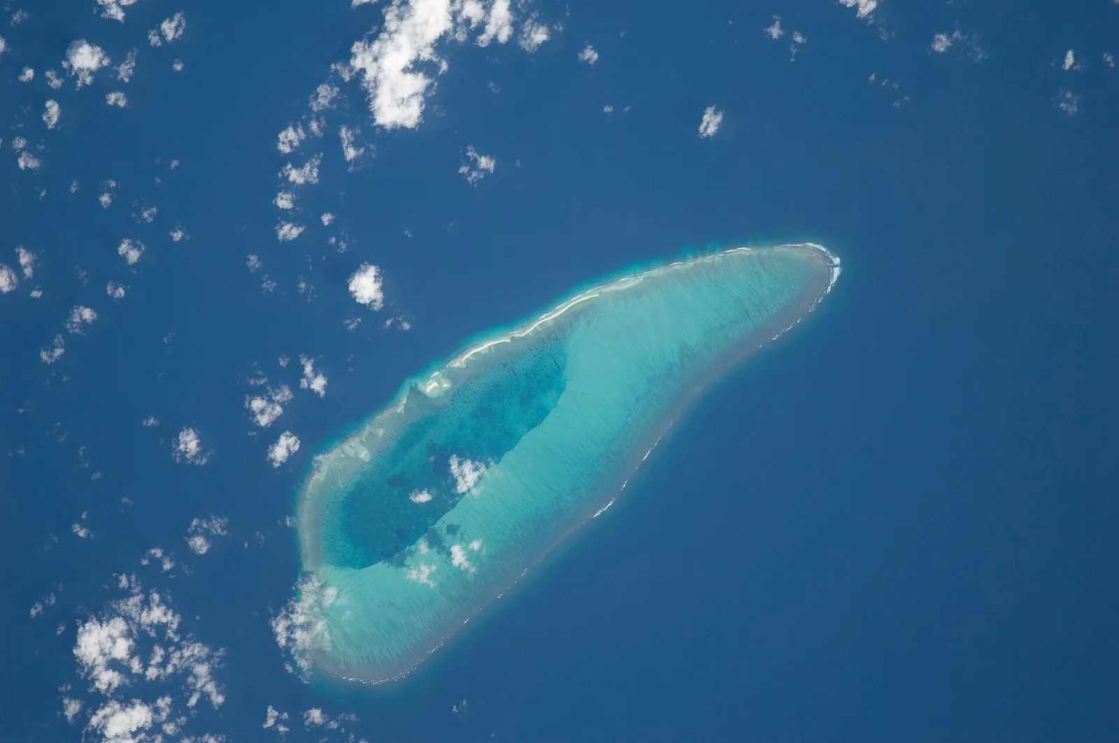 A coral atoll of the Lakshadweep islands seen from the International Space Station