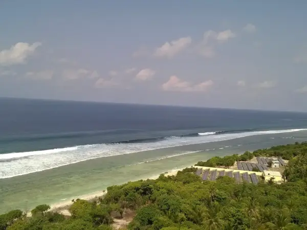 Waves breaking on the reef along the coast of Minicoy Island