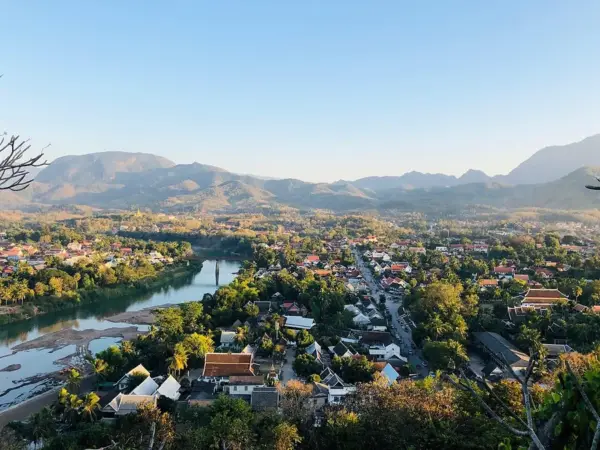 Temple roofs and greenery in Luang Prabang, Laos