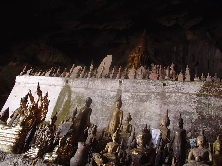 The Pak Ou caves in the cliffs above the Mekong near Luang Prabang