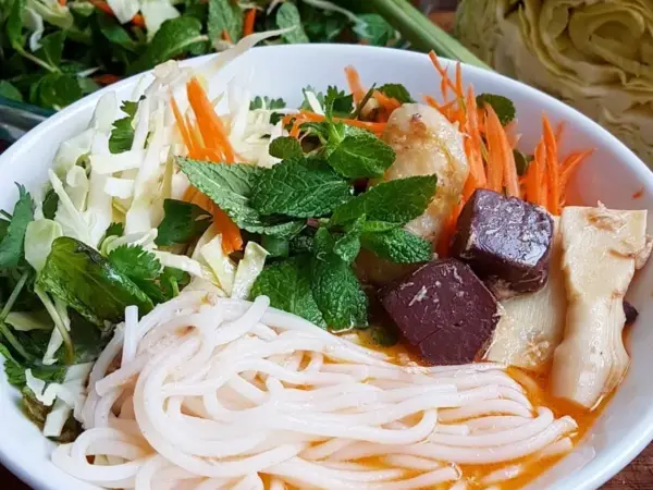 A bowl of khao poon, Lao rice noodle soup