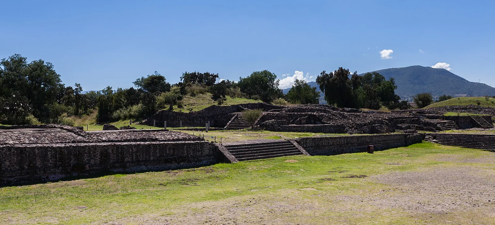 Ancient stone pyramids and platforms of the Teotihuacán archaeological site