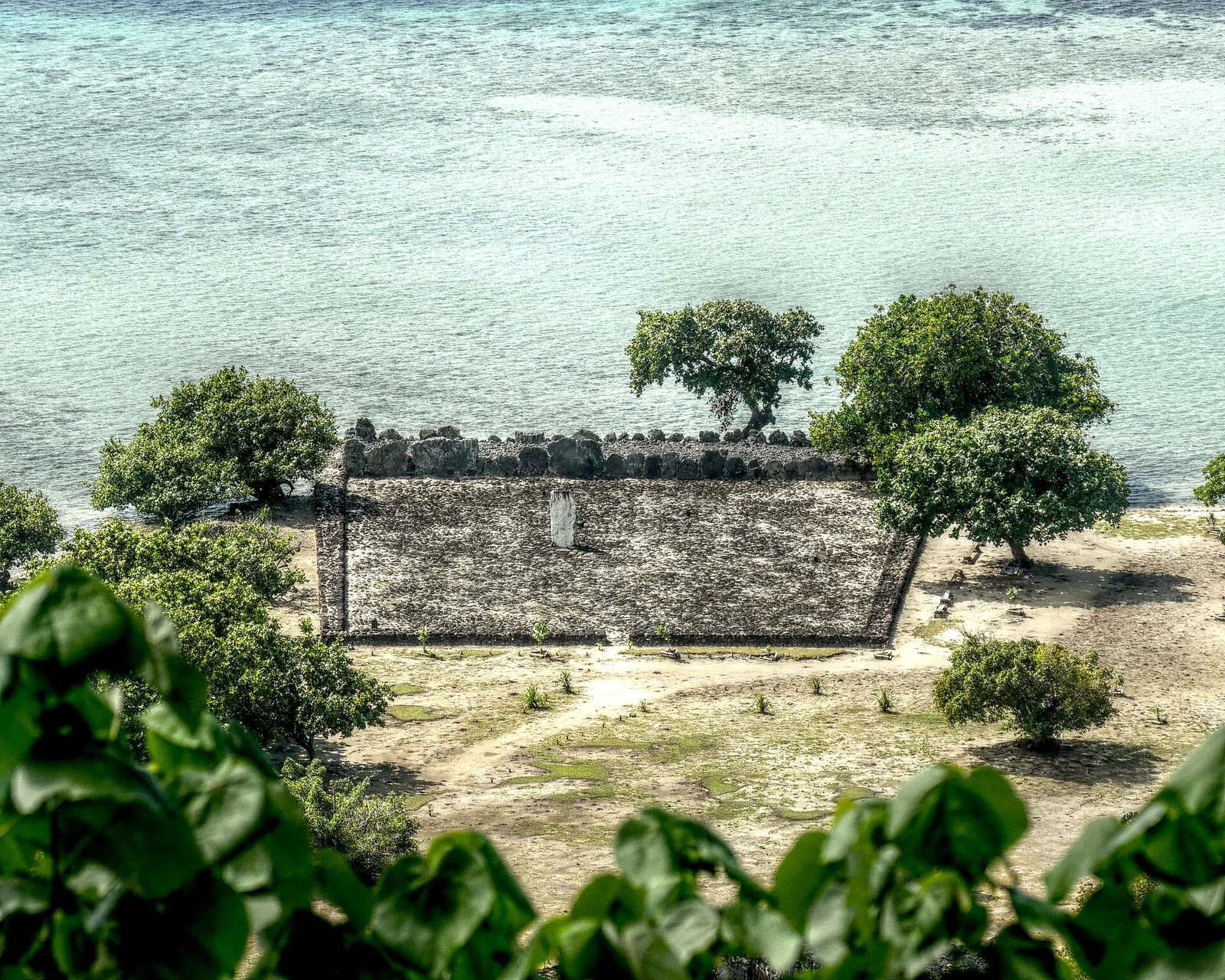 Restored marae platform at Taputapuātea, Raiatea