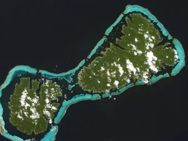Satellite view of Raiatea and Taha’a inside their shared reef
