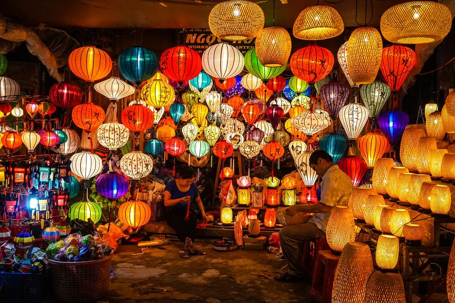 Silk lanterns of many colours on sale in Hoi An